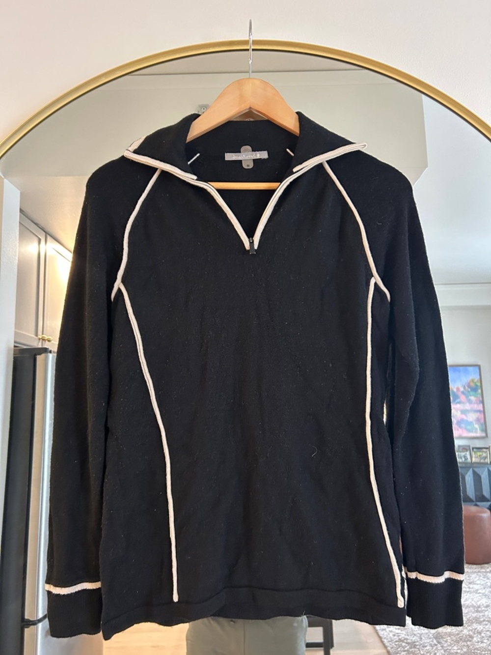 Smartwool Black Half-Zip Sweater with Cream Contrast Piping
